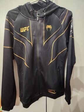 UFC Black and Gold Hooded Lightweight Jacket